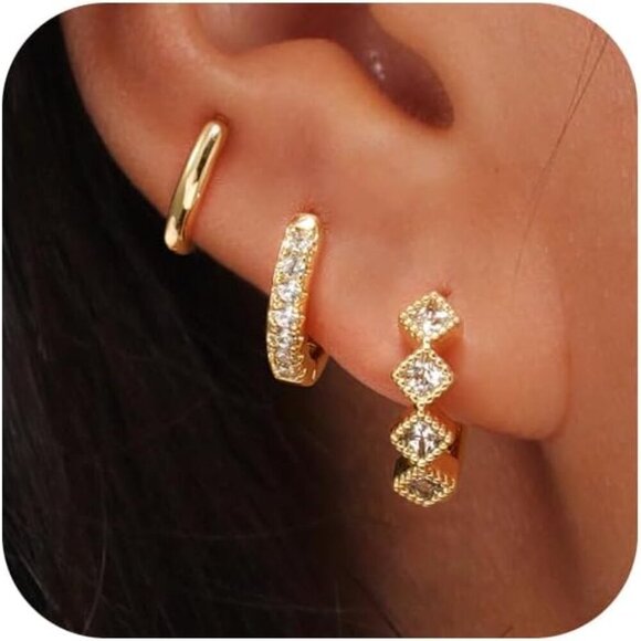 Jewelry - Gold Hoop Earrings Set for Women Trendy, 14K Real Gold Plated Chunky Hypoallerge